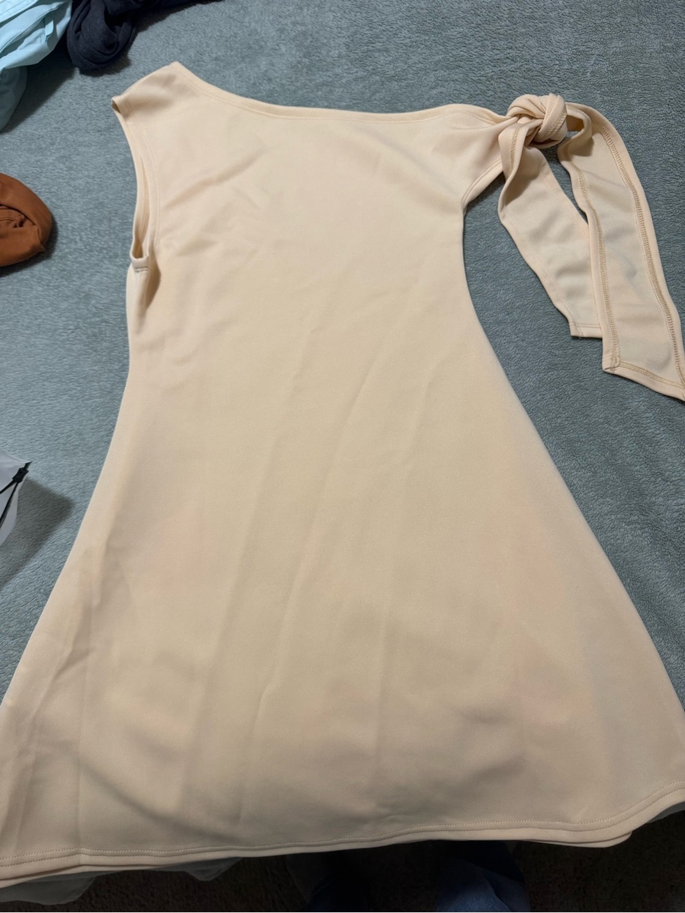 SHEIN One-Shoulder Tie-Sleeve Dress in Light Cream